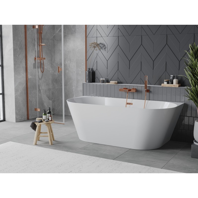 Mexen Oval Slim wanna wolnostojąca przyścienna 170 x 80 cm, biała, przelew różowe złoto - 52661708000-60