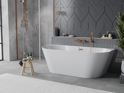 Mexen Oval Slim freistehende Wandbadewanne 170 x 80 cm, weiß, Überlauf Roségold - 52661708000-60