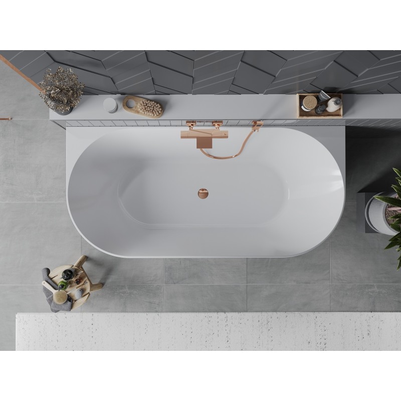 Mexen Oval Slim wanna wolnostojąca przyścienna 170 x 80 cm, biała, przelew różowe złoto - 52661708000-60