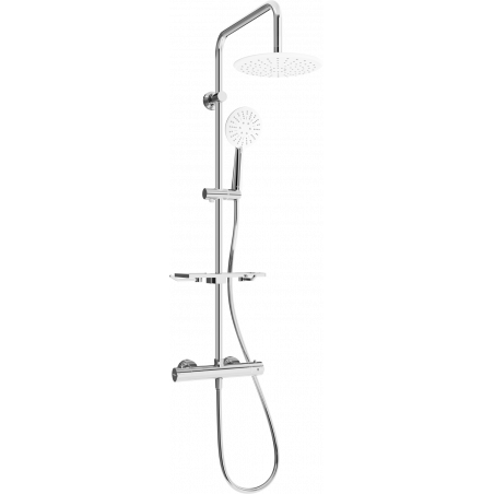 Mexen KT67 exposed shower set with overhead shower and thermostatic mixer, chrome/white - 771506793-00