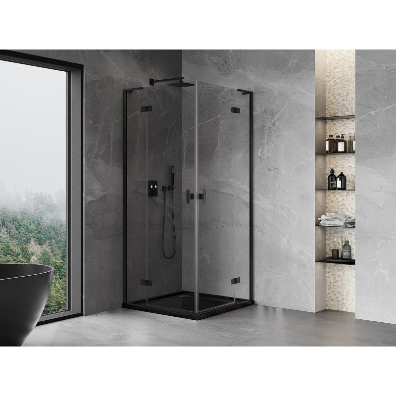 Mexen Mist-H L Duo cabina de ducha abatible 115 x 115 cm, transparente, negra - 8A5L-115L-115P-70-00