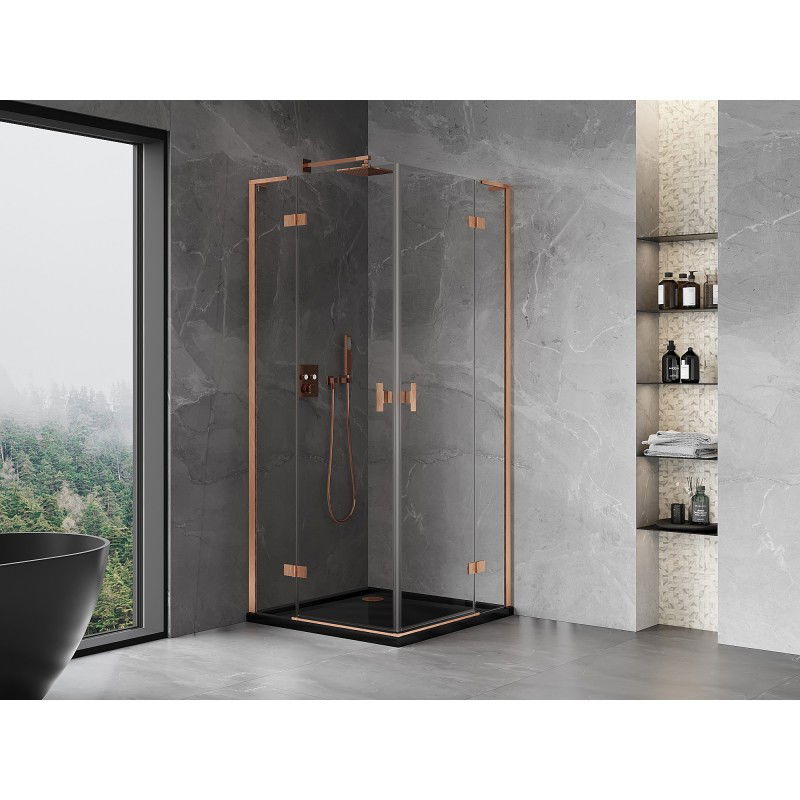 Mexen Mist-H L Duo cabina de ducha abatible 85 x 85 cm, transparente, cobre cepillado - 8A5L-085L-085P-65-00