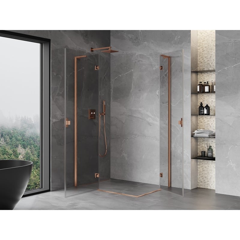 Mexen Mist-H L Duo cabine de douche pivotante gauche 110 x 90 cm, transparent, cuivre brossé - 8A5L-110L-090P-65-00