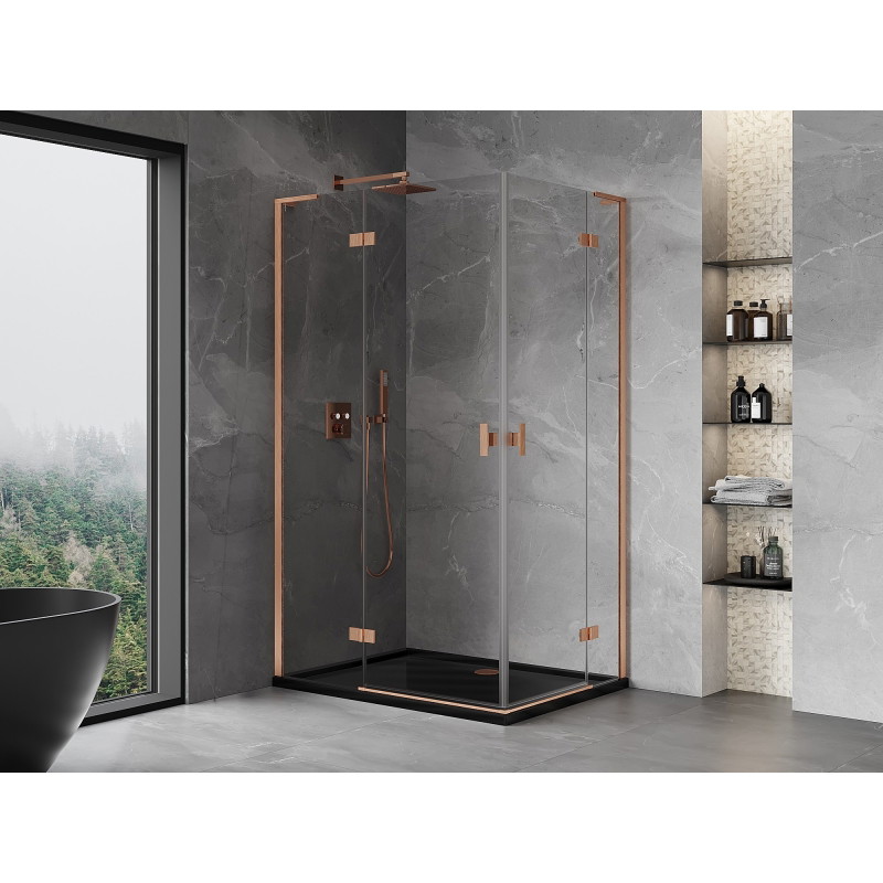 Mexen Mist-H L Duo tuš kabina na preklop lijeva 90 x 85 cm, prozirna, brušena mjed - 8A5L-090L-085P-65-00