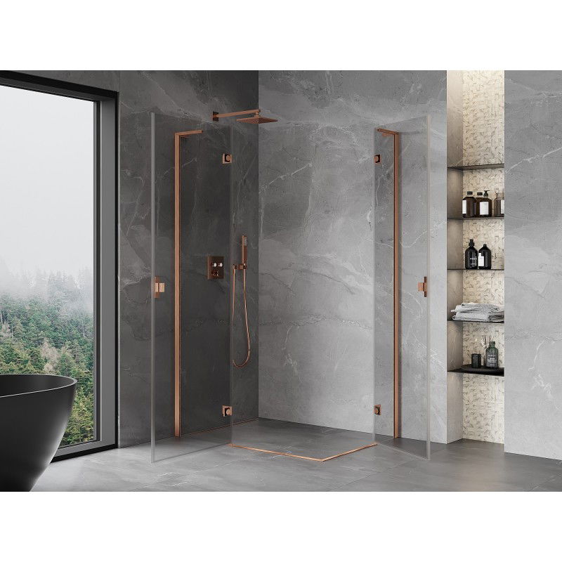 Mexen Mist-H L Duo cabina de ducha abatible izquierda 120 x 105 cm, transparente, cobre cepillado - 8A5L-120L-105P-65-00