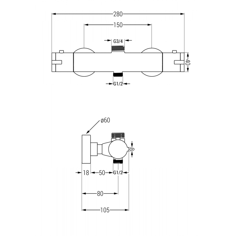 Mexen Kai thermostatische Duscharmatur, Chrom - 77150-00