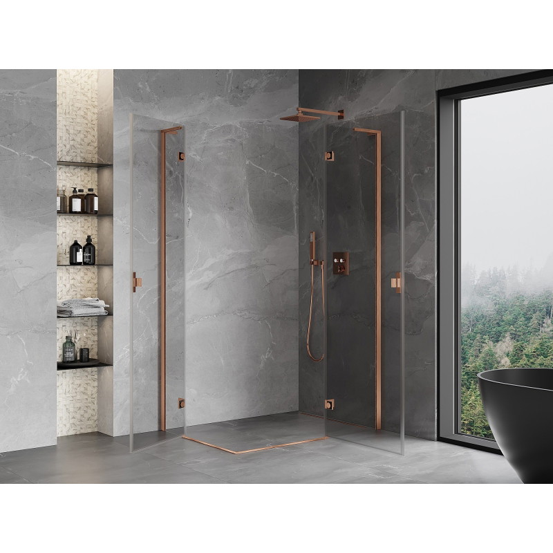 Mexen Mist-H L Duo dušinurk, hingav parempoolne 85 x 100 cm, läbipaistev, harjatud vask - 8A5L-085L-100P-65-00