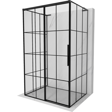 Mexen Rox-3S L 3-seinaline lükandustega vasak dušinurk 155 x 80 cm, must ruudustik, must - 8C2L-155-080-70-77-3S-L