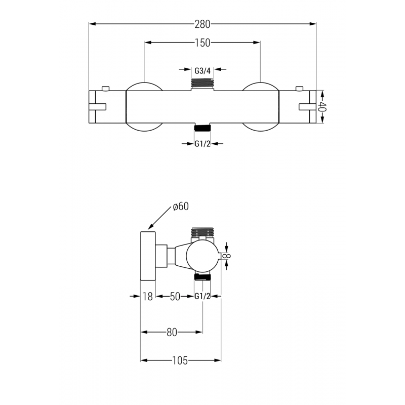 Mexen Kai Thermostatic Shower Mixer, Graphite - 77150-66