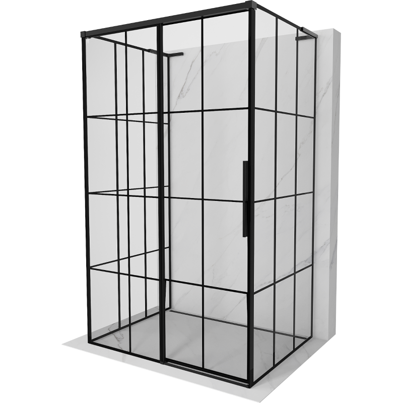 Mexen Rox-3S L cabina doccia a 3 lati scorrevole sinistra 125 x 110 cm, griglia nera, nera - 8C2L-125-110-70-77-3S-L