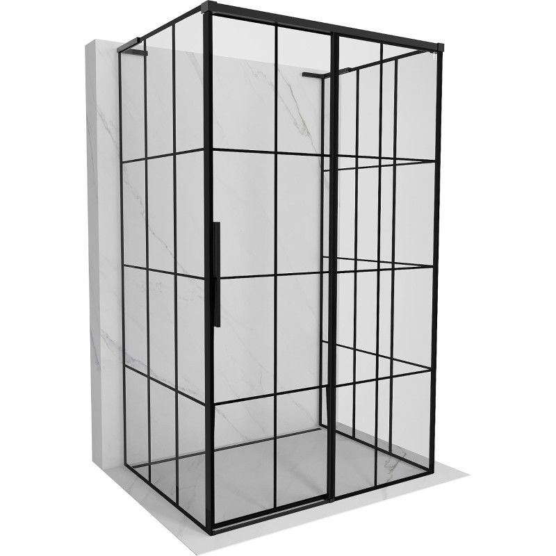 Mexen Rox-3S L 3-väggig duschkabin skjutbar höger 150 x 75 cm, svart rutmönster, svart - 8C2L-150-075-70-77-3S-P