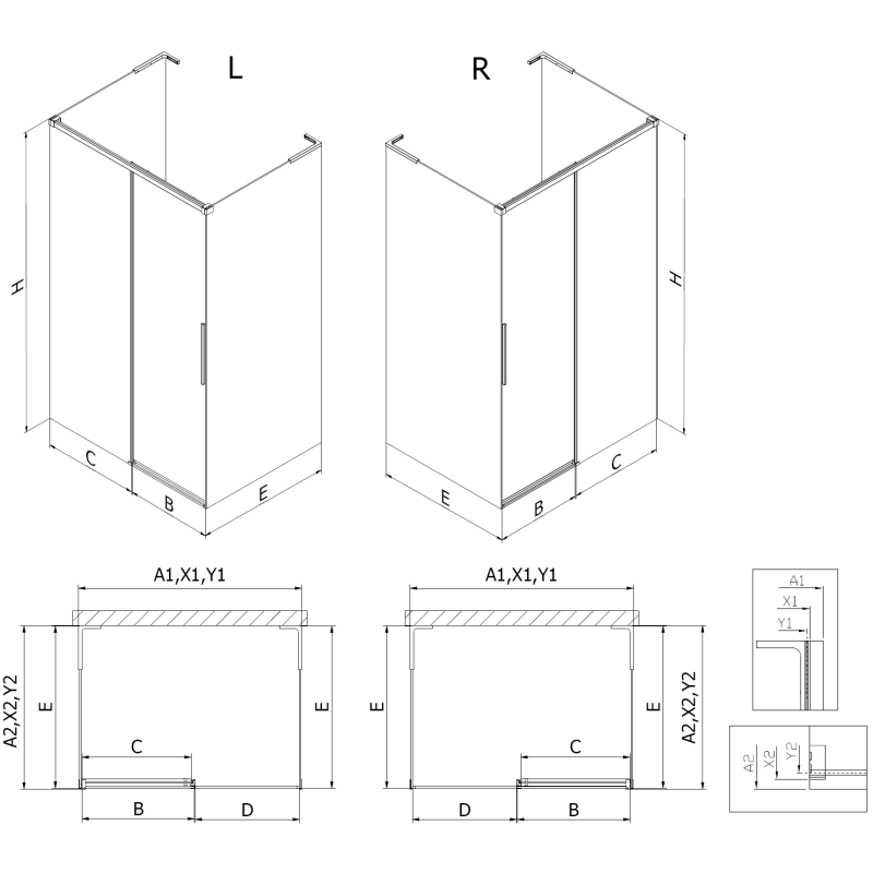 Mexen Rox-3S L cabine de douche 3 parois coulissante droite 120 x 120 cm, grille noire, noire - 8C2L-120-120-70-77-3S-P