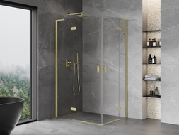 Mexen Mist-H L Duo Duschkabine, links schwingbar, 115 x 105 cm, transparent, gebürstetes Gold - 8A5L-115L-105P-55-00