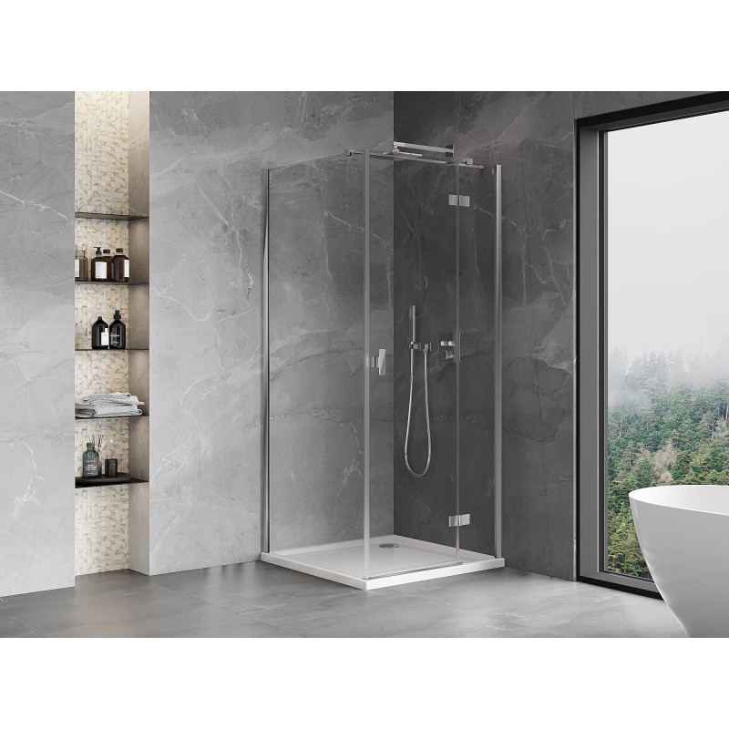 Mexen Mist-H T desna preklopna tuš kabina 75 x 75 cm, prozirna, kromirana - 8A5T-075-075-01-00-P