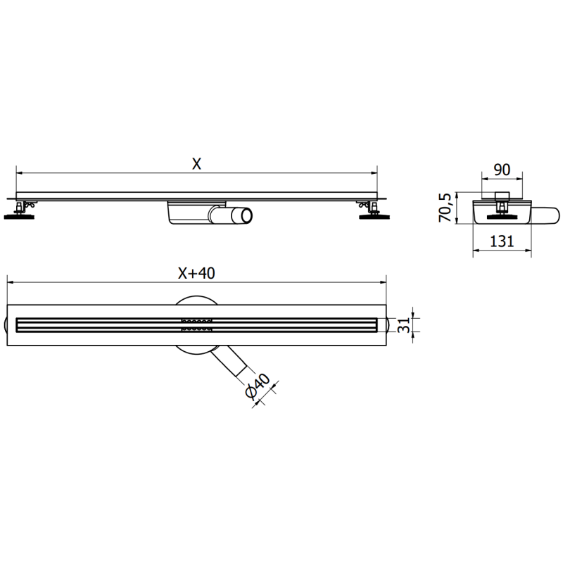Mexen Flat 360° Slim 200 cm Rotating Linear Drain, Inox - 1041200