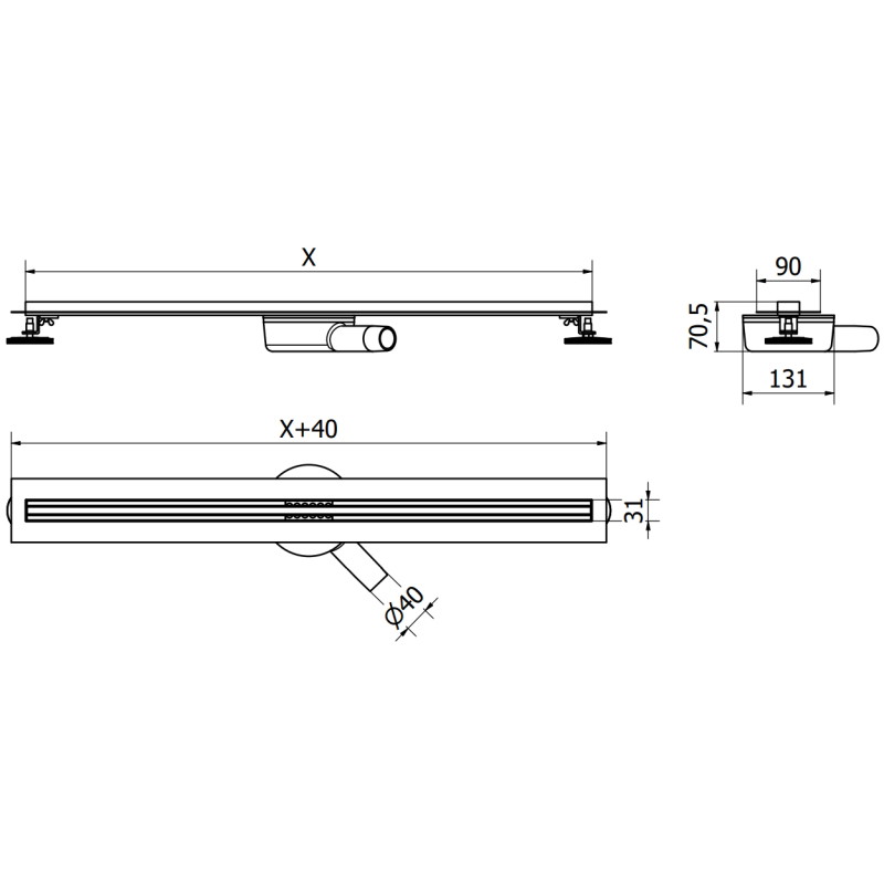 Mexen Flat 360° Slim pöörlev joonkanal 70 cm, kuldne - 1541070
