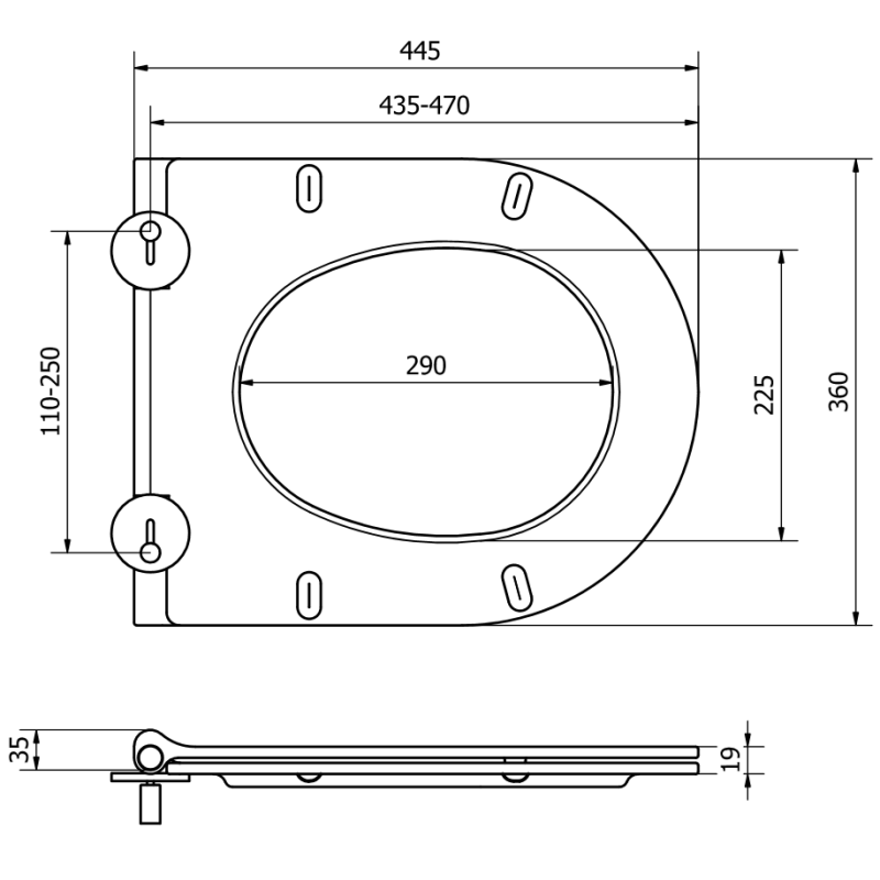 Mexen vallend toiletbril slim, duroplast, wit glans - 39050100