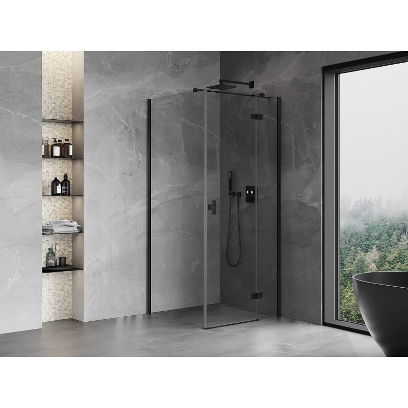 Mexen Mist-H T paremakabiin paremaukseline 85 x 85 cm, läbipaistev, must - 8A5T-085-085-70-00-P