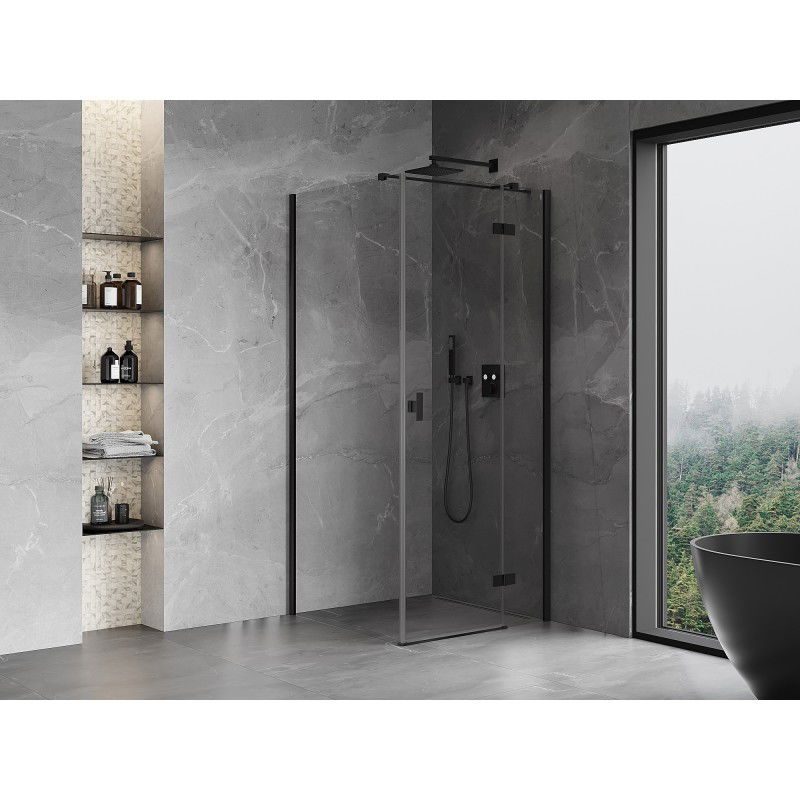 Mexen Mist-H T cabina de ducha abatible derecha 95 x 95 cm, transparente, negra - 8A5T-095-095-70-00-P