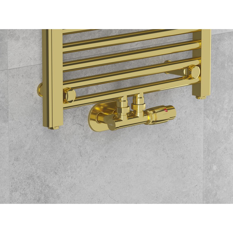 Mexen Uni-Term γωνιακή βαλβίδα καλοριφέρ, Duplex, DN50, χρυσή - W907-000-50