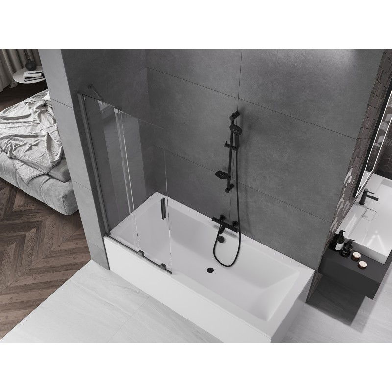 Mexen Velar tweedelige schuifbare badkamerscherm 80 x 150 cm, transparant, donker metaal - 896-080-000-01-95