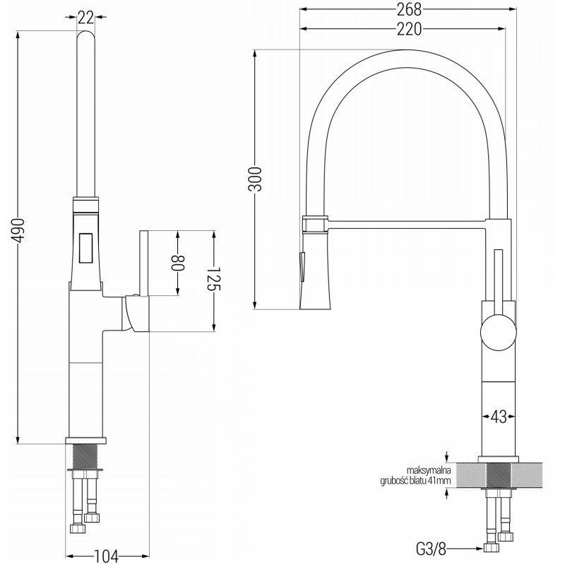 Mexen Dina kitchen tap, chrome/black - 672701-07