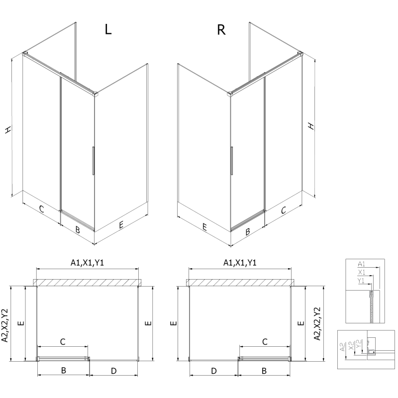 Mexen Rox-3S 3-wall sliding shower cabin, left 95 x 70 cm, black grid, black - 8C2-095-070-70-77-3S-L