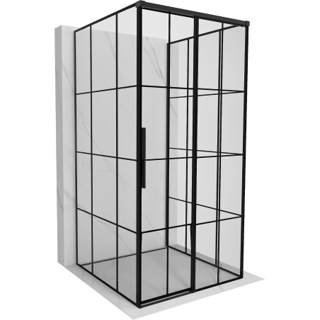 Mexen Rox-3S 3-seinaline parempoolne lükandustega dušinurk 90 x 90 cm, must ruudustik, must - 8C2-090-090-70-77-3S-P