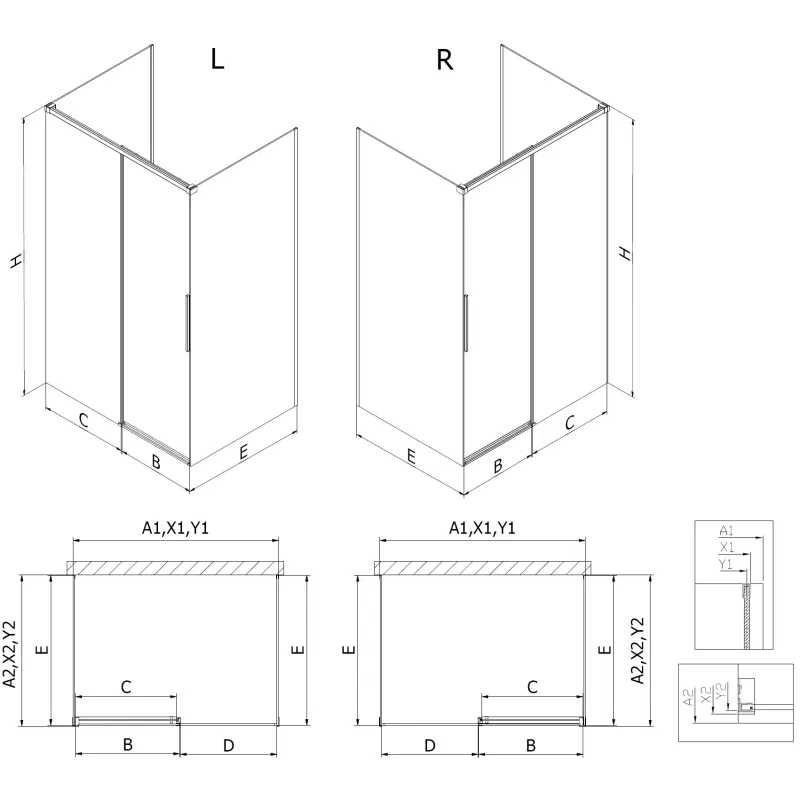 Mexen Rox-3S 3-seitige Duschkabine rechts verschiebbar 125 x 110 cm, schwarzes Gitter, schwarz - 8C2-125-110-70-77-3S-P