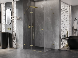 Mexen Lunar lijeva preklopna tuš kabina 70 x 90 cm, prozirna, zlatna brušena - 834-070-090-55-00-L