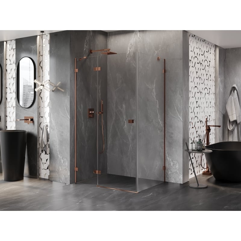 Mexen Lunar vasaku poolega avanev dušinurk 75 x 80 cm, läbipaistev, roosa kuld - 834-075-080-60-00-L