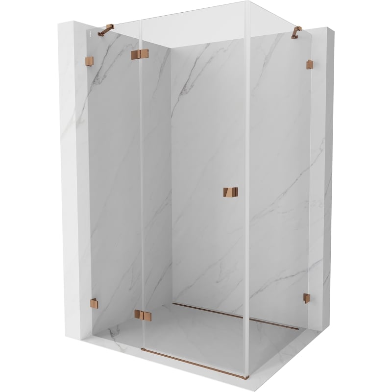 Mexen Lunar left-side hinged shower cabin 75 x 90 cm, transparent, pink gold - 834-075-090-60-00-L