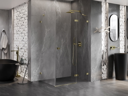 Mexen Lunar desna nagibna tuš kabina 70 x 90 cm, prozirna, zlatna - 834-070-090-50-00-P