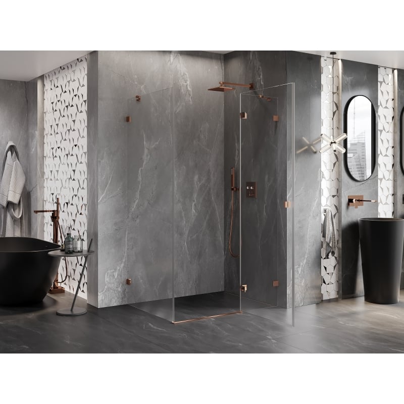 Mexen Lunar parema kõrvalliuguksega dušinurk 75 x 90 cm, läbipaistev, roosa kuld - 834-075-090-60-00-P