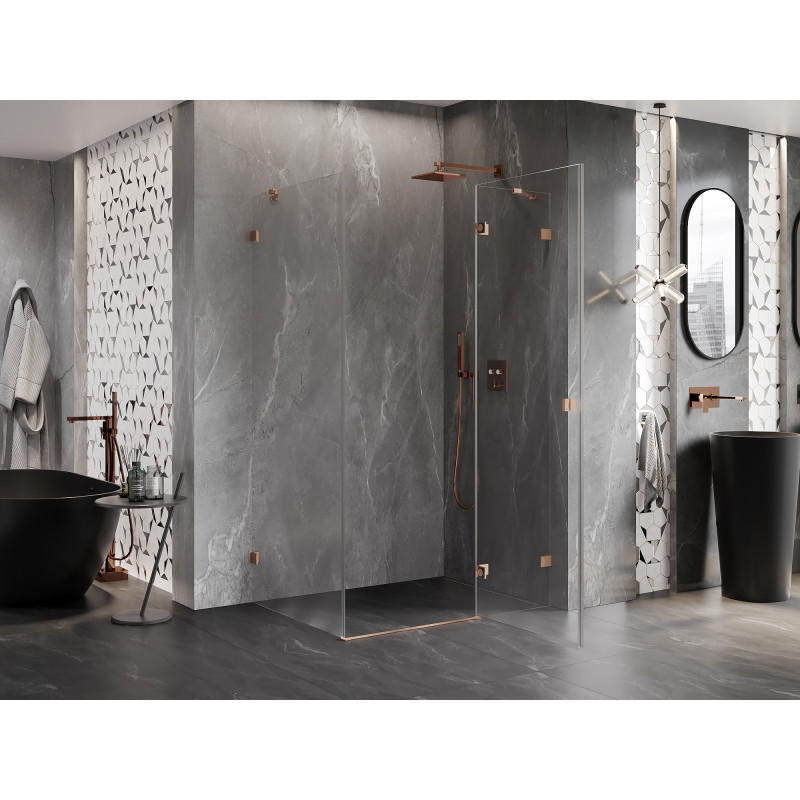 Mexen Lunar avatav dušinurk 85 x 90 cm, läbipaistev, harjatud vask - 834-085-090-65-00-P