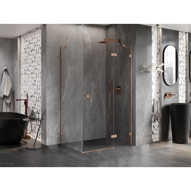 Mexen Lunar avatav dušinurk 85 x 90 cm, läbipaistev, harjatud vask - 834-085-090-65-00-P