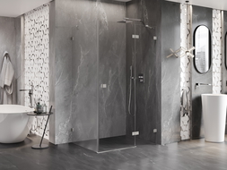 Mexen Lunar cabina doccia ad anta battente destra 80 x 90 cm, trasparente, nichel spazzolato - 834-080-090-97-00-P