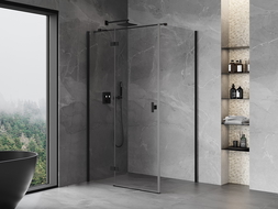 Mexen Mist H T Duschkabine, aufklappbar, links 90 x 75 cm, transparent, schwarz - 8A5T-090-075-70-00-L