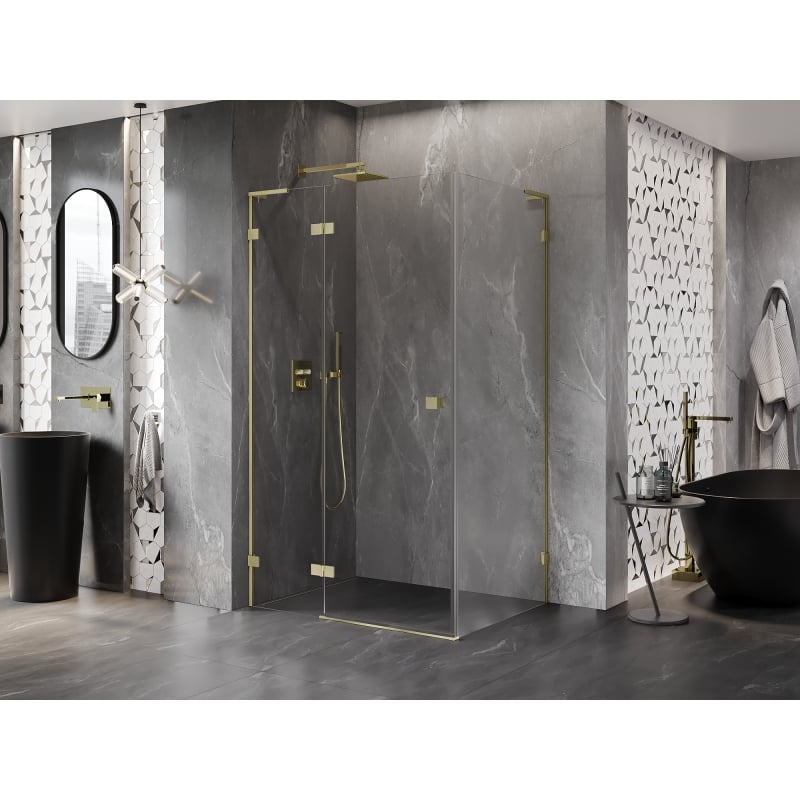 Mexen Lunar L kabina prysznicowa uchylna lewa 70 x 90 cm, transparent, złota szczotkowana - 834L-070-090-55-00-L
