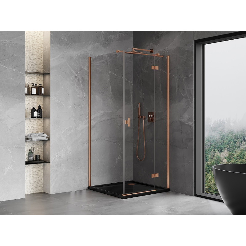 Mexen Mist-H T desna preklopna tuš kabina 85 x 85 cm, prozirna, brušena bakrena - 8A5T-085-085-65-00-P