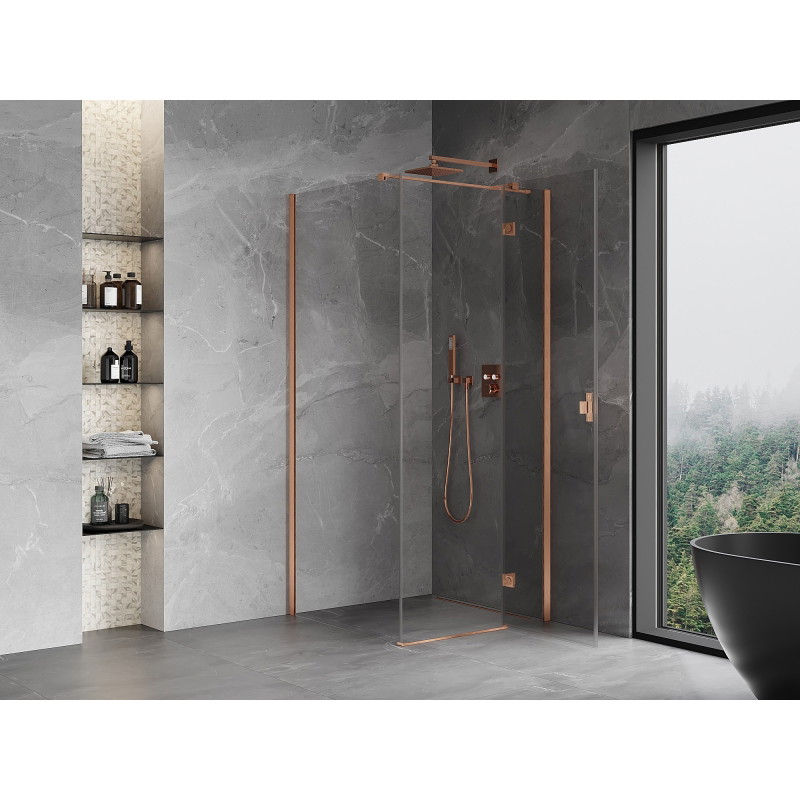 Mexen Mist-H T desna preklopna tuš kabina 85 x 85 cm, prozirna, brušena bakrena - 8A5T-085-085-65-00-P