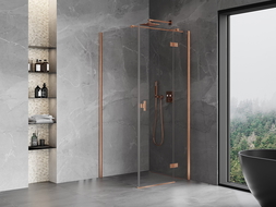 Mexen Mist H T Duschkabine, schwenkbar, rechts 90 x 90 cm, transparent, gebürstetes Kupfer - 8A5T-090-090-65-00-P