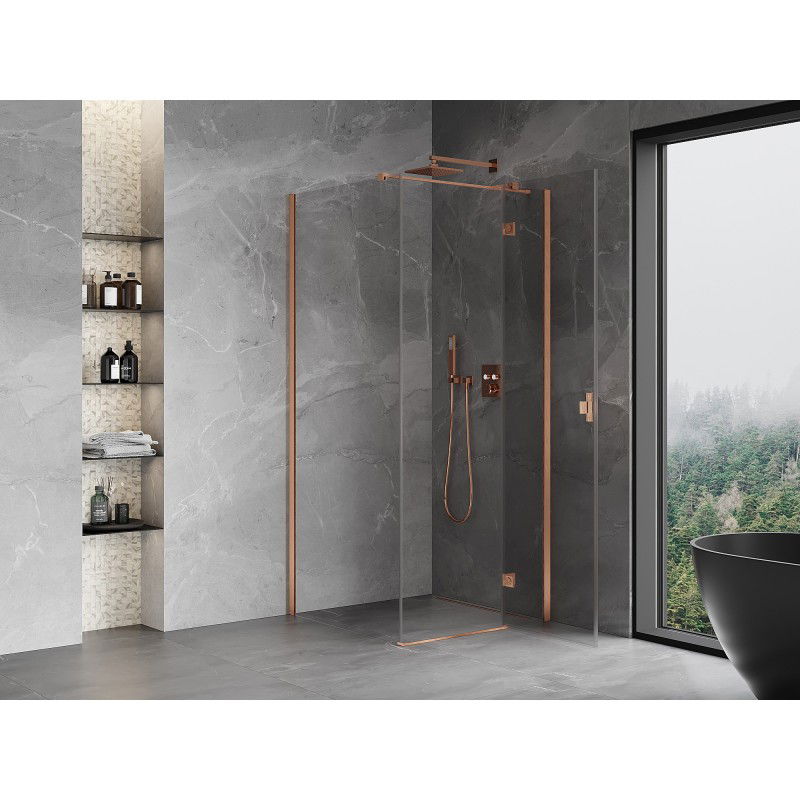 Mexen Mist-H T cabina de ducha abatible derecha 95 x 95 cm, transparente, cobre cepillado - 8A5T-095-095-65-00-P