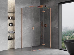 Mexen Mist H T Duschkabine, schwenkbar, rechts, 90 x 80 cm, transparent, gebürstetes Kupfer - 8A5T-090-080-65-00-P
