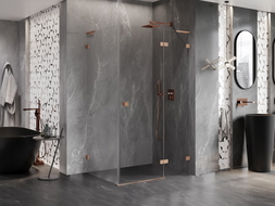 Mexen Lunar L right-hinged shower cabin 75 x 80 cm, transparent, brushed copper - 834L-075-080-65-00-P