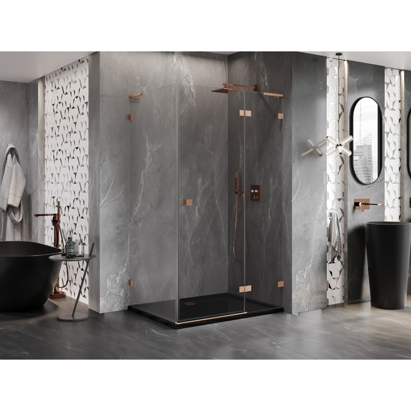 Mexen Lunar L paremavoolne dušinurk 85 x 90 cm, läbipaistev, harjatud vask - 834L-085-090-65-00-P