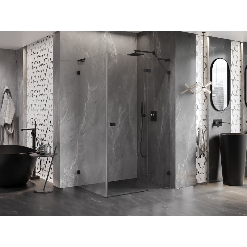 Mexen Lunar L kabina prysznicowa uchylna prawa 75 x 80 cm, transparent, czarna - 834L-075-080-70-00-P