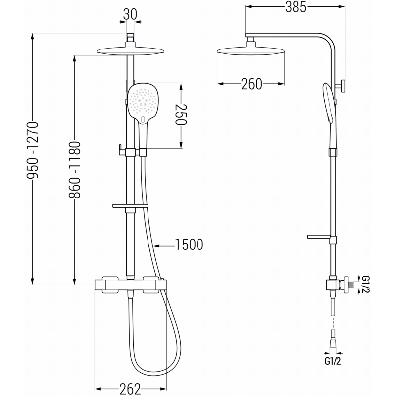 Mexen CQ22 conjunto de duche de superfície com chuveiro de teto e misturadora termostática, preto - 772502295-70
