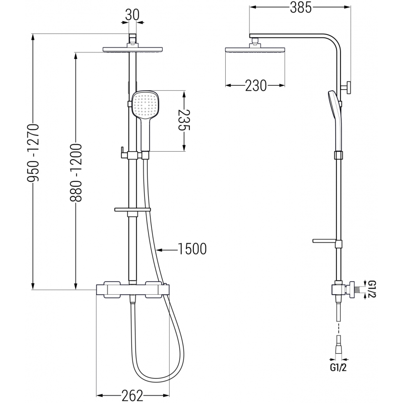 Mexen CQ33 conjunto de chuveiro de montagem externa com chuveiro de teto e misturadora termostática, cromado - 772503395-00