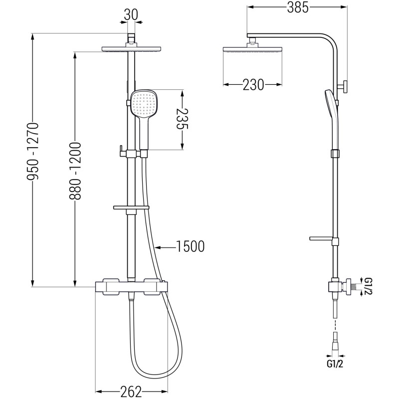 Mexen CQ33 surface-mounted shower set with rain shower and thermostatic mixer, white/chrome - 772503395-21